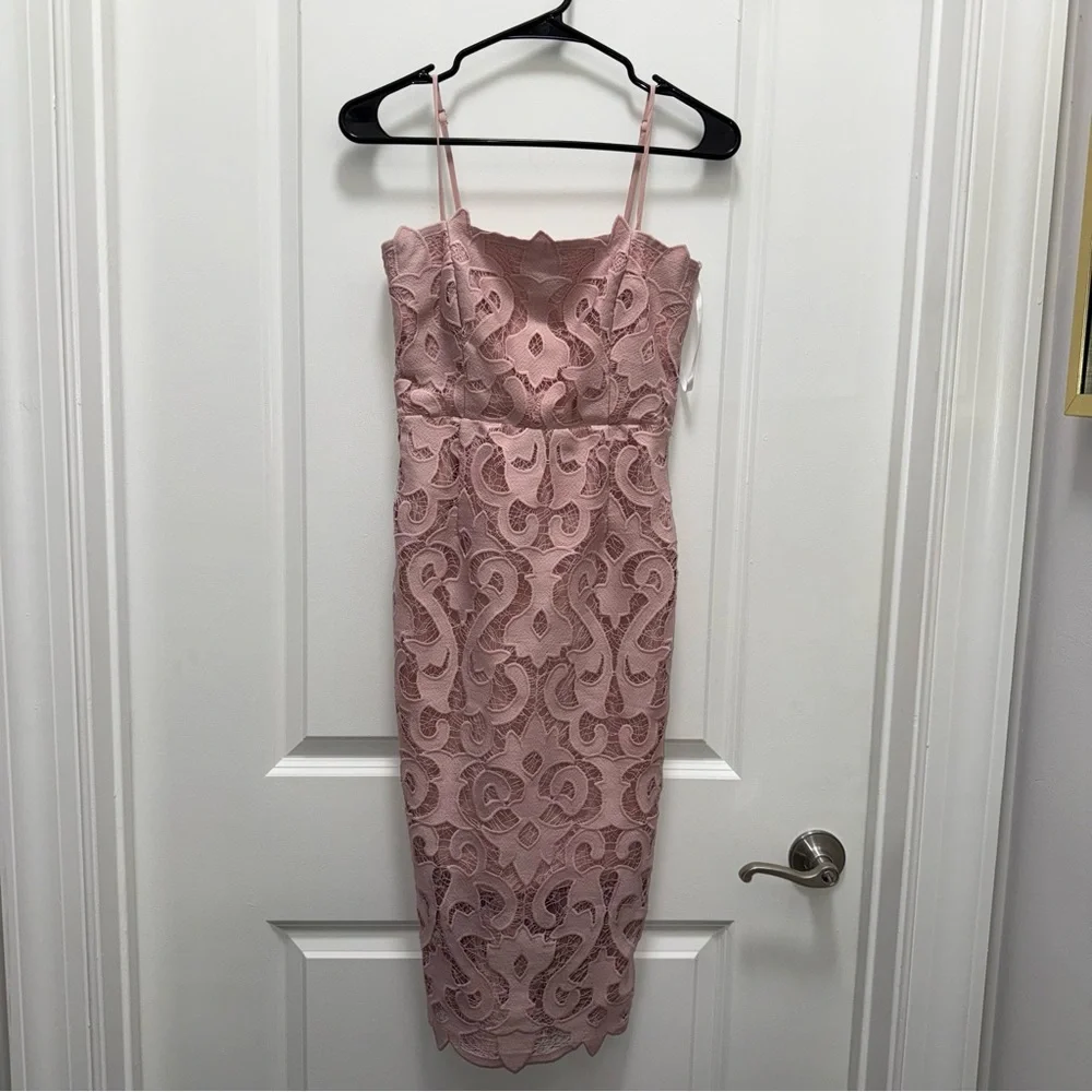 NWT Bardot Pink Rose Lina Lace Midi Dress